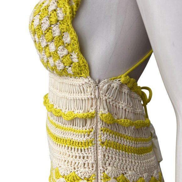 $795 NWT Zimmermann Yellow White Crochet Halcyon Frill Mini Dress sz 4/IT 40 - Picture 11 of 14
